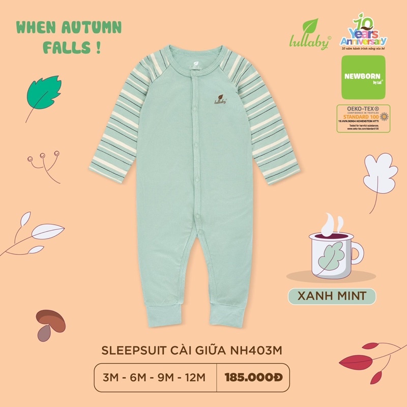 LULLABY - Body không tất Lullaby vải cotton/bamboo cho bé trai/bé gái từ sơ sinh đến 1 tuổi