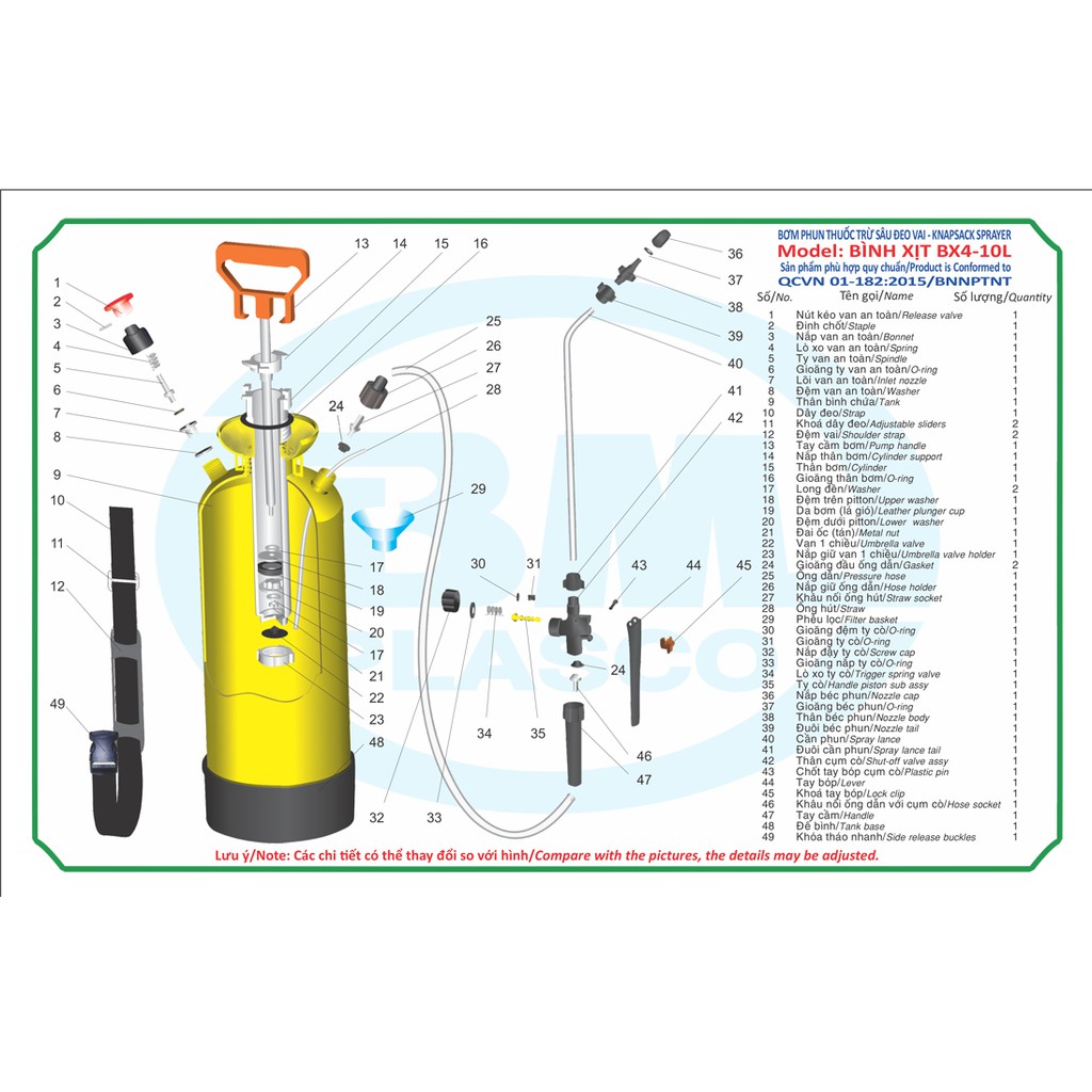 Bơm Phun Thuốc Trừ Sâu Đeo Vai - Bình Xịt Nhựa Bình Mình BX4-10L