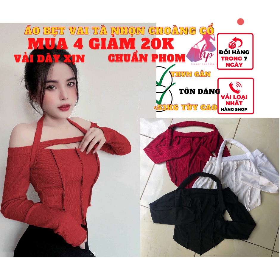 Áo kiểu nữ croptop tay dài choàng cổ cực sang chảnh- mã A112