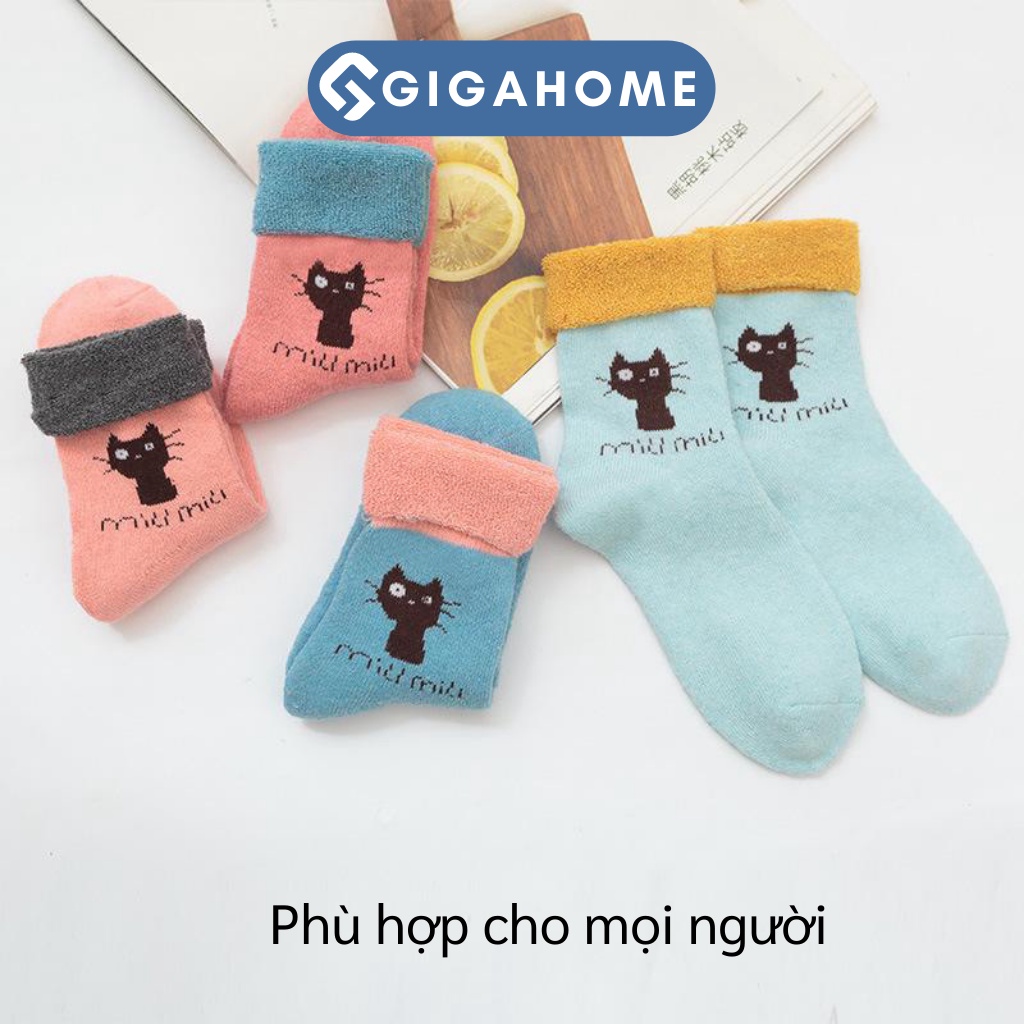 Tất Nữ Cổ Cao Chất Thun Cotton Co Giãn Siêu Dày GIGAHOME Hình Mèo Đáng Yêu 9118