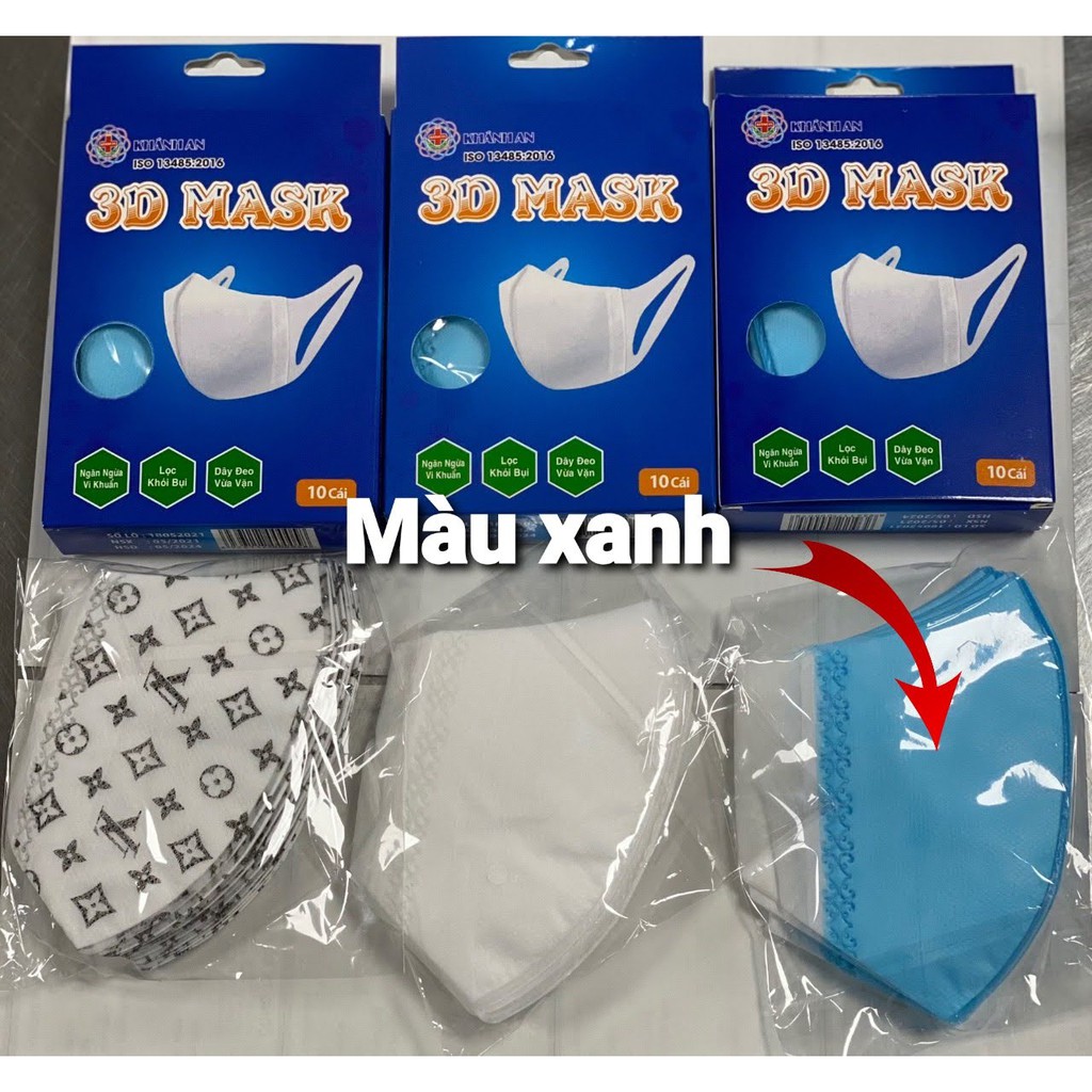 Khẩu trang y tế 4 lớp 3D MASK KHÁNH AN ngăn ngừa vi khuẩn lọc khói bụi dây đeo vải siêu vừa vặn dễ thở HỘP 10 CÁI