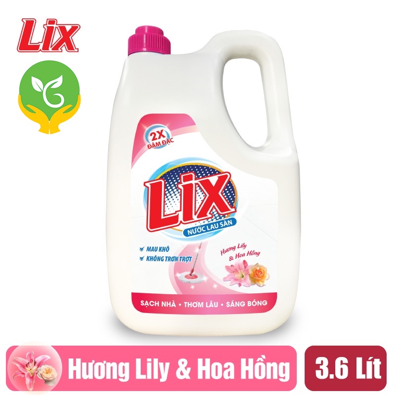 Nước lau sàn Lix hương lily và hoa hồng 3.6 lít - Đậm đặc gấp 2 lần