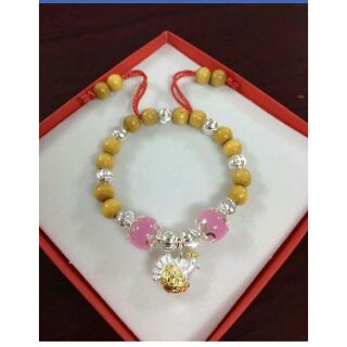Vòng dâu tằm mix giáp gà vàng bi bạc