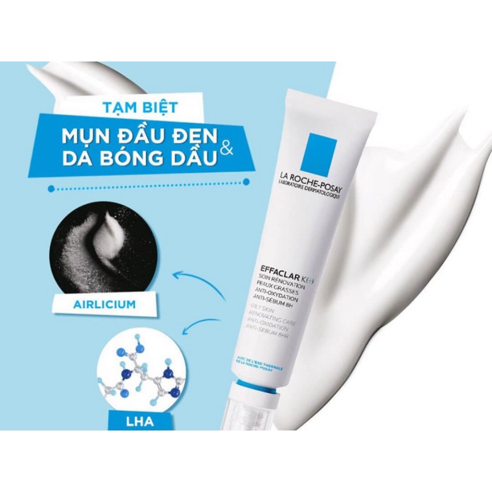 [CHÍNH HÃNG] Kem dưỡng giảm mụn đầu đen à bóng nhờn La Roche - Posay Effaclar K+ Oily Skin 40ml tặng bông tẩy trang ( 80