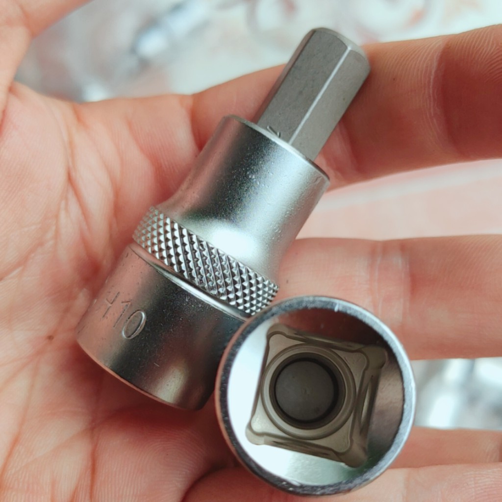 Lục giác 10mm chân khẩu 1/2inch, Đầu tuýp 1/2 inch bit lục giác 10mm, dùng cho súng bắn ốc, bu lông