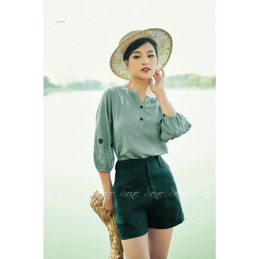 Sono - Áo Thêu 2 Tay Chất Liệu Cao Cấp Tay Lửng Thêu Hoa