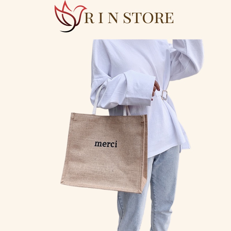 Túi Cói Đi Biển Cói Sang Chảnh, Có Lót và Khóa Kéo Bên Trong RIN