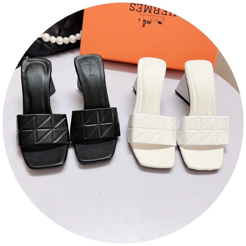 Bán Sỉ-Dép nữ cao gót quai ngang chần chỉ gót tam giác 9cm