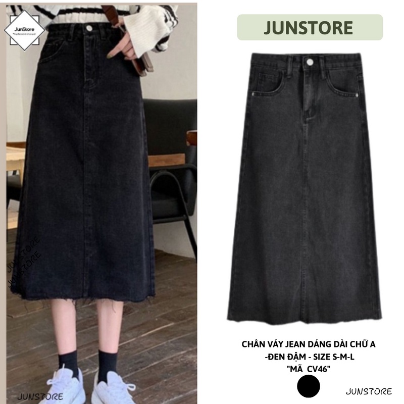 Chân váy bò Junstore dáng dài chất đẹp -cv46
