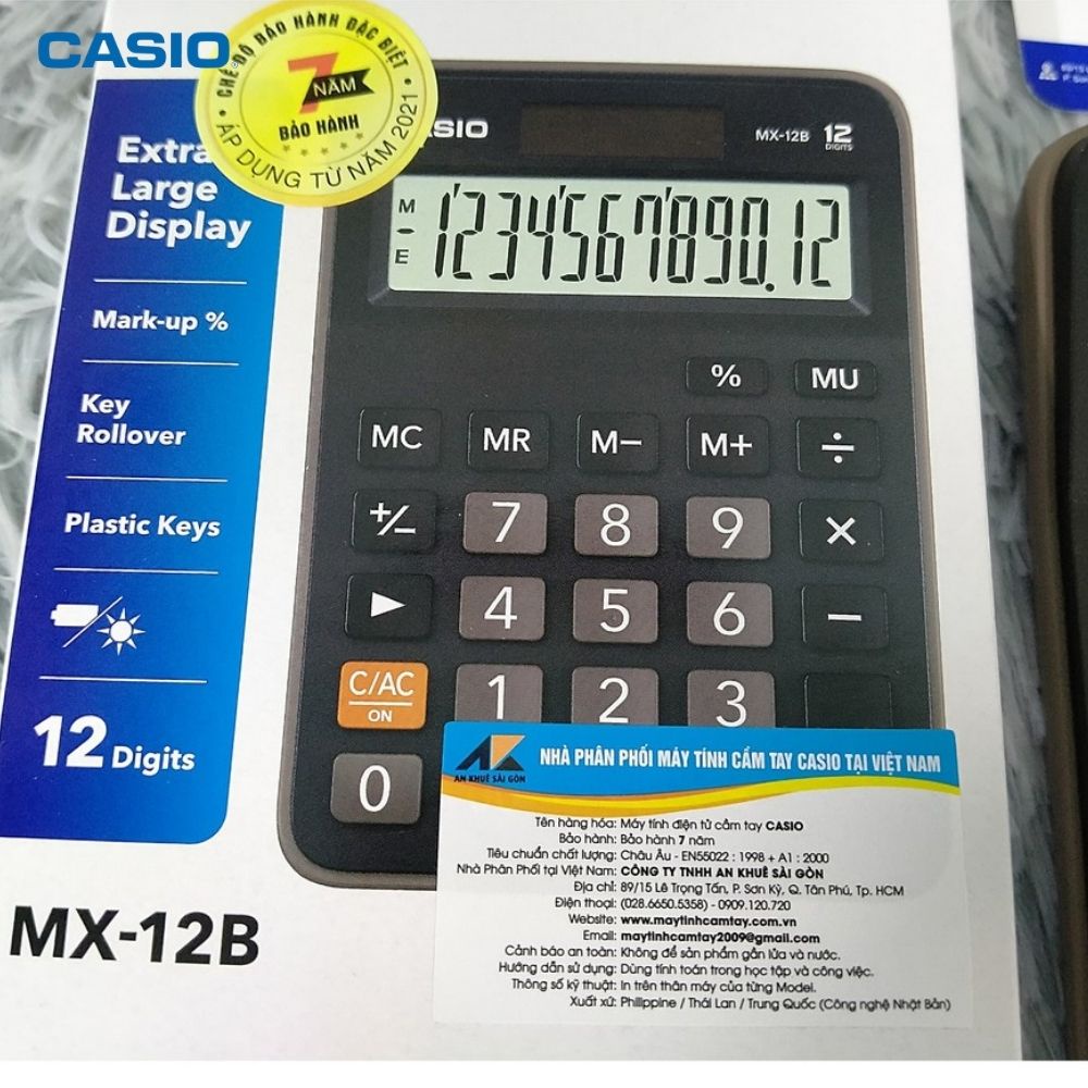 Máy Tính Casio MX-12B Sạc Pin Năng Lượng Mặt Trời Bảo Hành 7 Năm