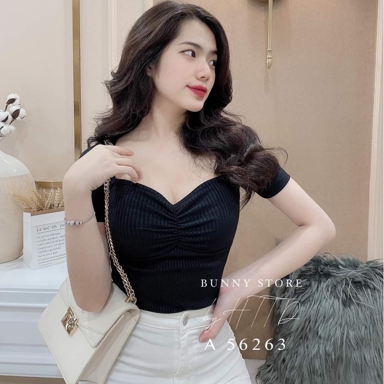 Áo nhún ngực cổ vuông chất tăm sexy nhiều màu