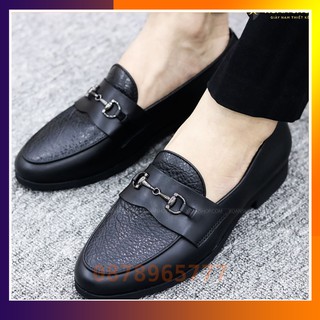 Giày Lười Nam Da Bò Thật - Đế Cao Su Đúc Cao 3cm - Mã G017 Màu Đen, Hàng Việt Nam