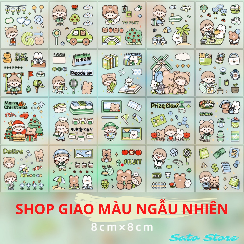 Combo 20 sticker cute hình dán mũ bảo hiểm trang trí điện thoại cô gái dễ thương