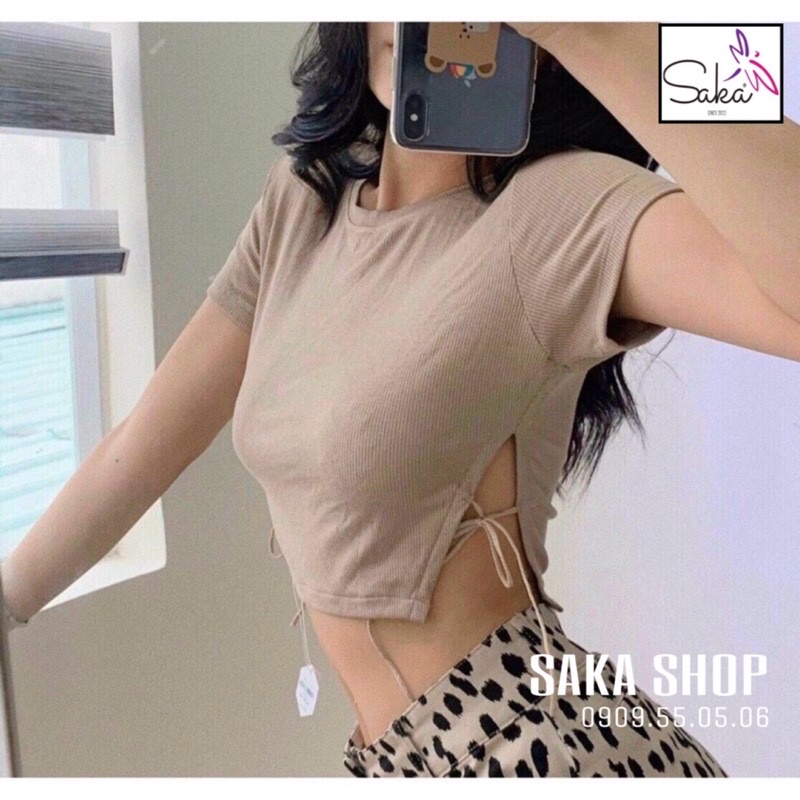 [ship 30 phút] Áo thun croptop nữ buộc dây