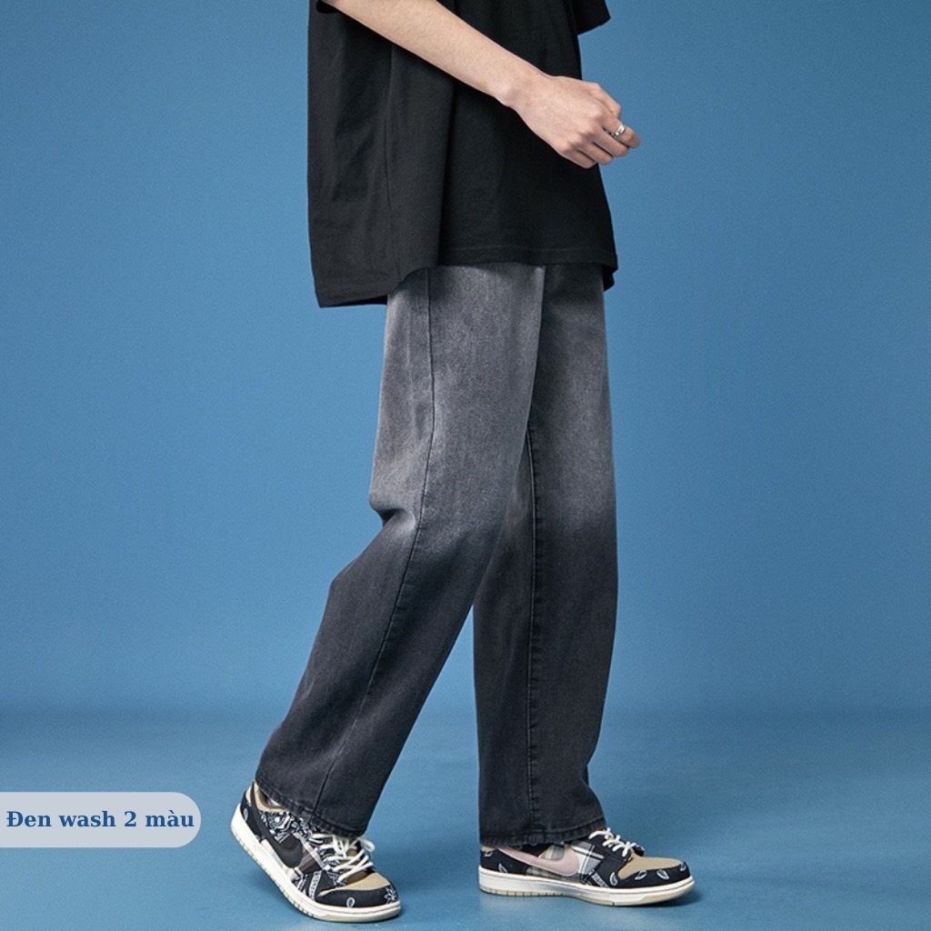 Quần jean đen nam baggy Wash 2 màu xám ống suông rộng dáng đứng vải jeans bò cao cấp 20WE SR01 hottrend 2022