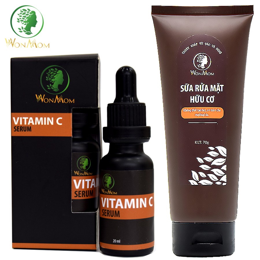 Bộ làm sạch và dưỡng trắng, đánh bay sạm nám da mặt Wonmom (1 sữa rửa mặt + 1 serum vitamin C)