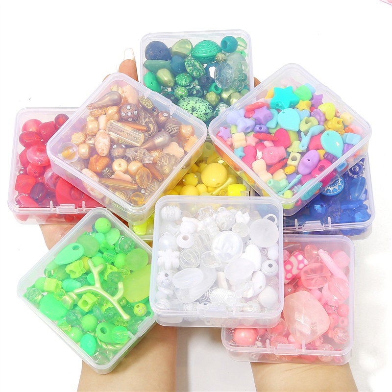 Hộp 80-150 hạt nhựa nhiều màu làm trang sức thủ công 50g