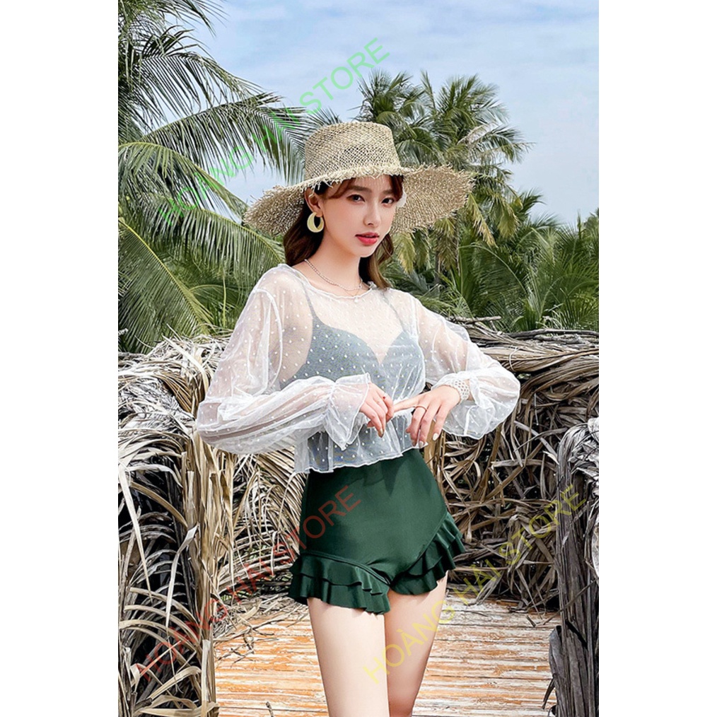 Bộ đồ bơi bikini nữ hai mảnh tay dài che nắng giấu bụng đi tắm biển hot trend