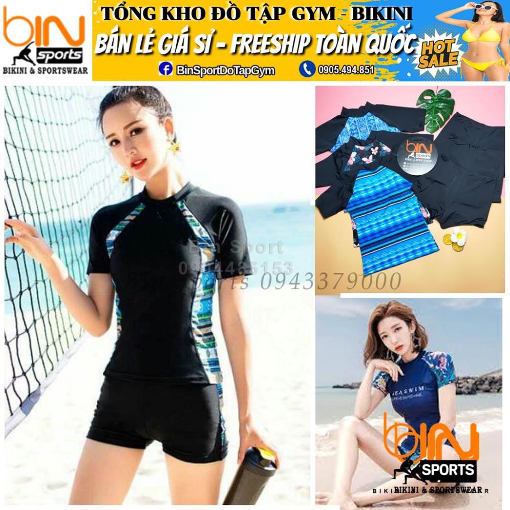 Bộ Bơi Nữ 2 Mảnh Quần Đùi Cạp Cao Aó Phủ Bụng Cọc Tay Bin Sports BHV092 [ Bikini Giá Xưởng ]
