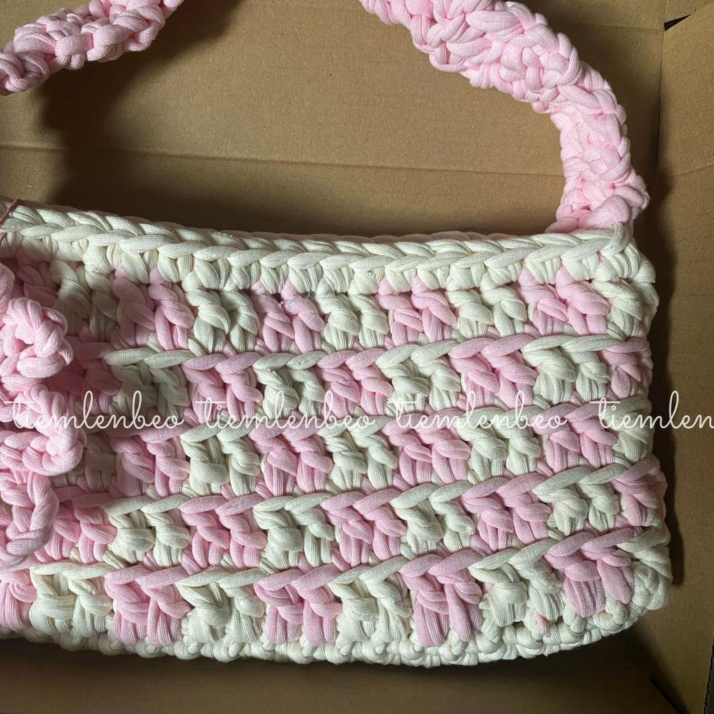 TÚI XÁCH KẸP NÁCH, XÁCH TAY HOẠ TIẾT SỌC CARO CHẤT LIỆU SỢI VẢI, CROCHET SHOULDER BAG