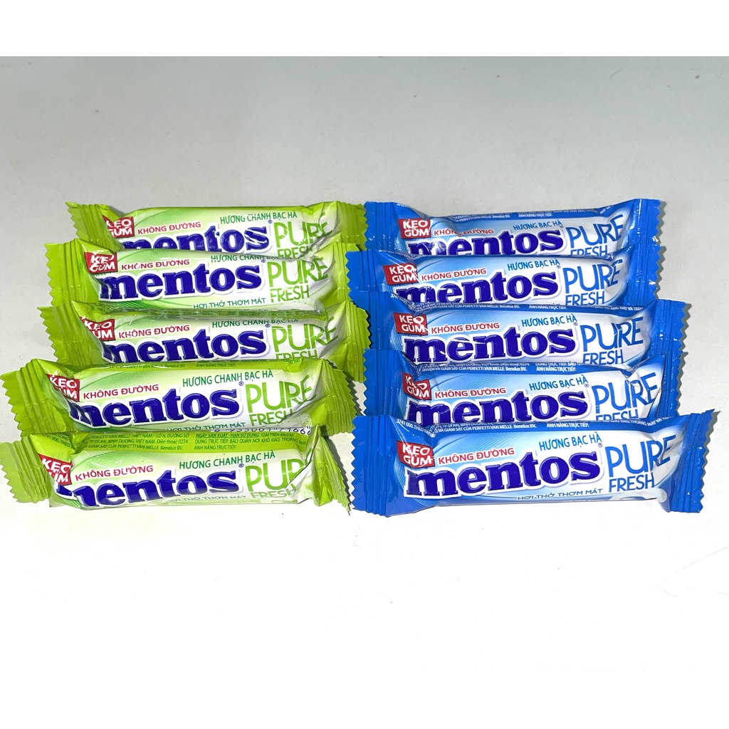 [Combo 5 Thỏi] Kẹo Gum Cao Su Không Đường Mentos Hương Bạc Hà Pure Fresh (5 Thỏi x 10.5g)