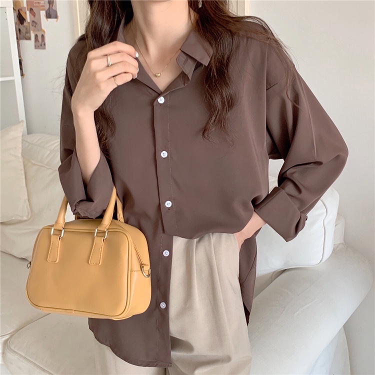 Áo sơ mi nữ form rộng tay dài công sở Hàn Quốc Sơ mi nữ Form rộng Dài tay Thiết kế Thời trang