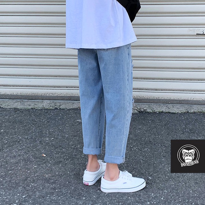 [sale lẻ size] Quần jean baggy nam nữ ống rộng rách 2021 242