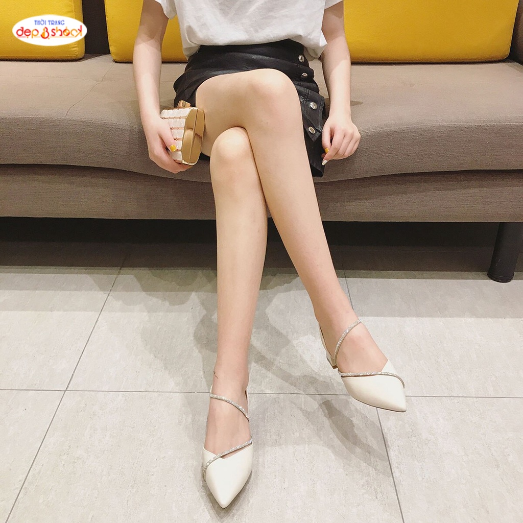 Giày sandal cao gót mũi nhọn 5cm đính đá sang trọng Big Size Depvashock MS S190