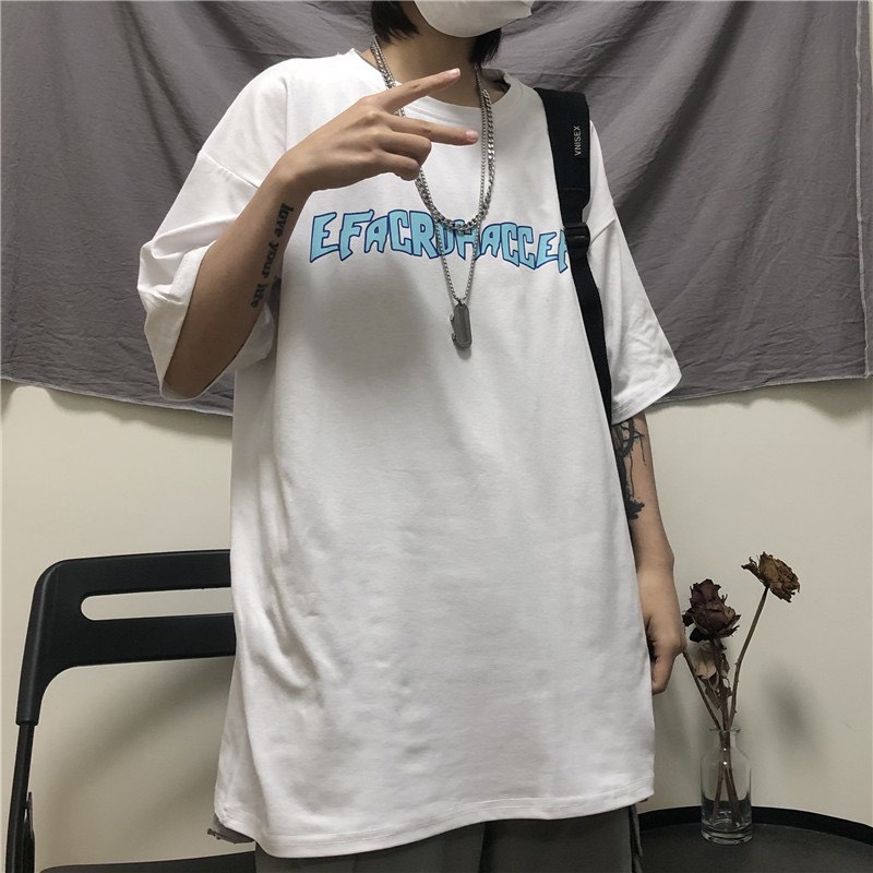 Áo phông tay lỡ unisex form rộng chữ Efecrohccif_Áo thun tay cộc nam nữ basic, hottrend