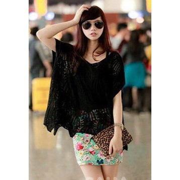 Áo len lưới from dài rộng họa tiết năm nhánh dịu dàng | BigBuy360 - bigbuy360.vn