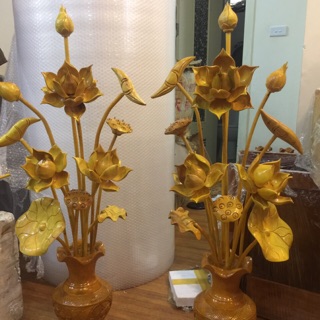 Hoa sen gỗ mít cao tổng thể 90cm