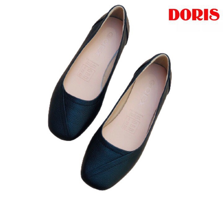 Giày búp bê đế bệt ❤️FREESHIP❤️ da thật mũi vuông  có viền đen DORIS DR003.