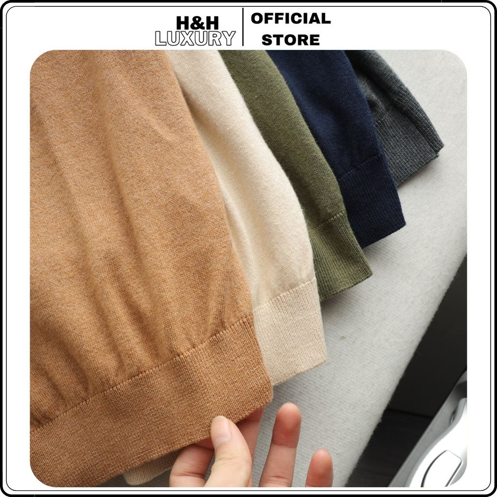 Áo len cộc tay, áo len có cổ chất liệu len lông cừu merino mềm mịn, nhẹ, thoáng- H&H LUXURY