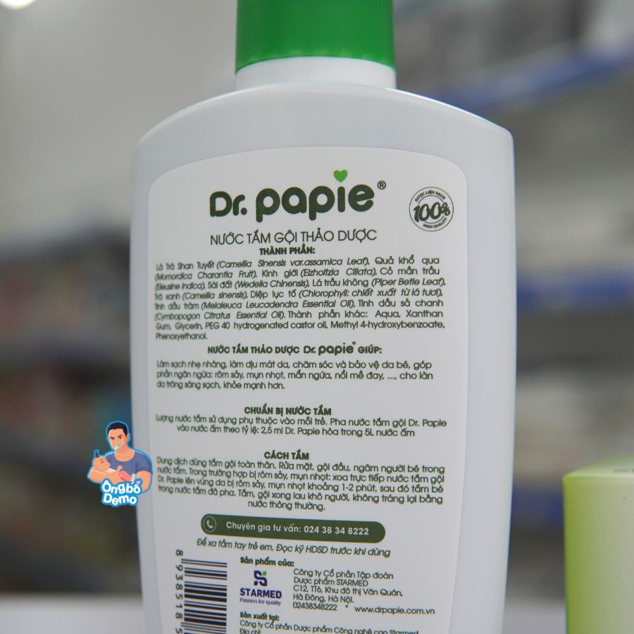 Nước tắm thảo dược Dr Papie giúp ngăn ngừa và giảm các vấn đề về da cho bé, dung tích 230ml - Ongbodemo
