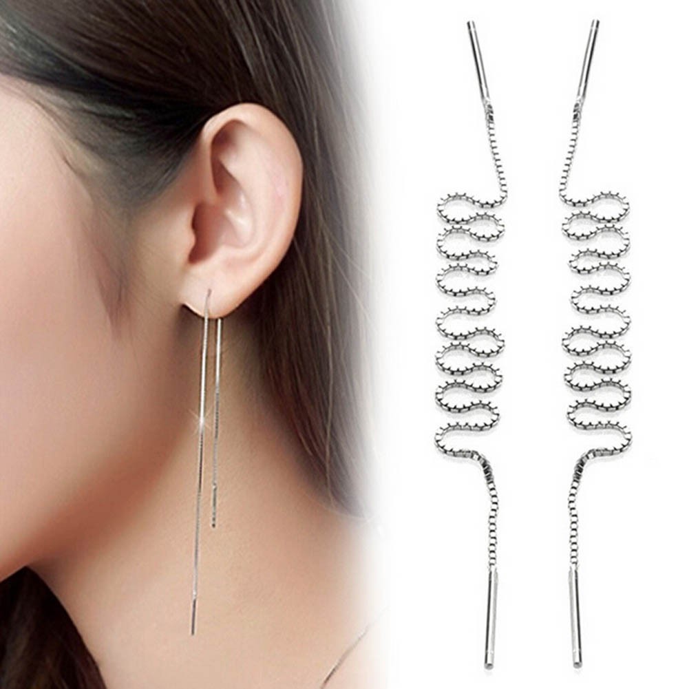 Khuyên tai dài bạc 925 nhiều kích thước thanh lịch và nữ tính