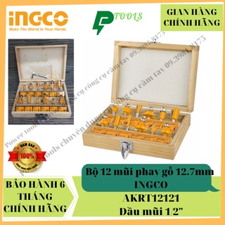 Bộ mũi phay gỗ làm mộc chuyên dụng 12 chi tiết ingco akrt12121 mũi phay đa năng 1/2inch,bộ mũi soi gỗ 12 món