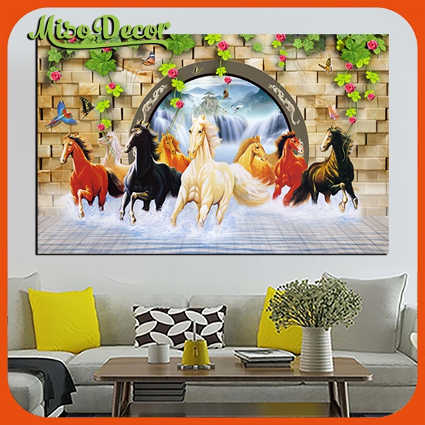 Tranh phong thủy 3D MÃ ĐÁO THÀNH CÔNG - con ngựa in decal ms05