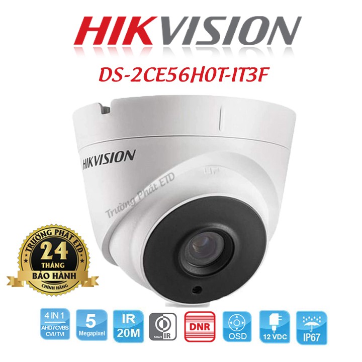 Camera Dome 4 In 1 Hồng Ngoại 5.0 Megapixel HIKVISION DS-2CE56H0T-IT3F - Hàng Chính Hãng