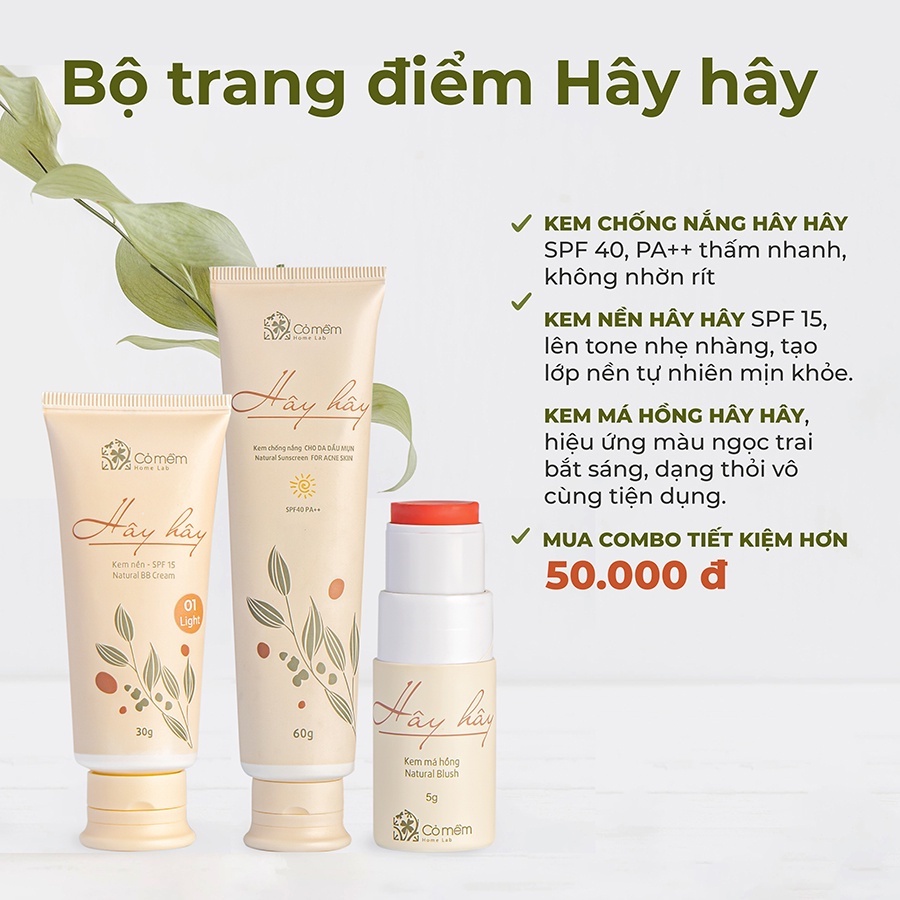 Bộ Trang Điểm Tối Giản 3 bước Hây Hây Cho Da Dầu Mụn Cỏ Mềm 100g