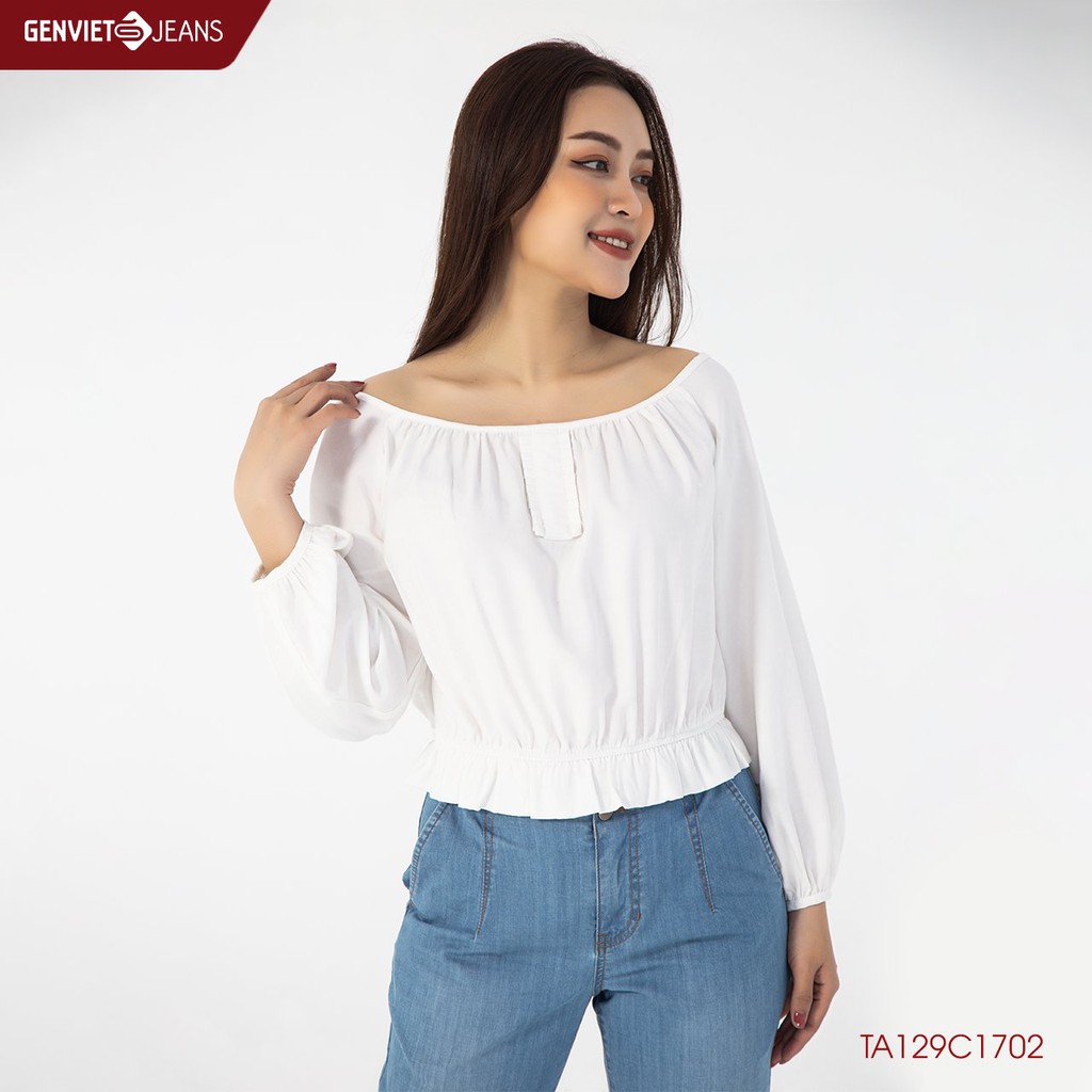 Áo Sơ Mi Croptop Nữ Tay Bồng Dài Tay Genviet Bo Eo Cao Cấp TA129C1702