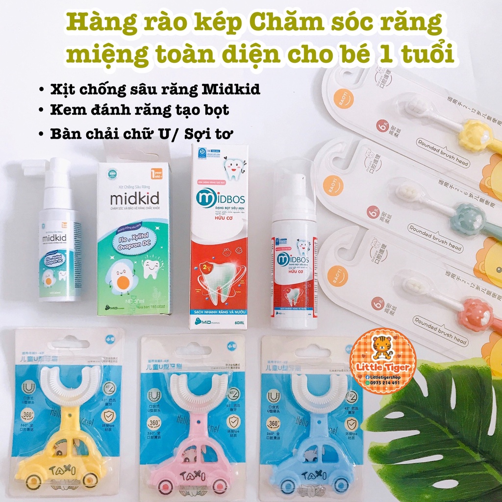 Combo 1 Xịt chống Sâu răng Midkid và 1 Kem đánh răng tạo bọt Midbos chăm sóc răng miệng toàn diện cho bé từ 1 tuổi.