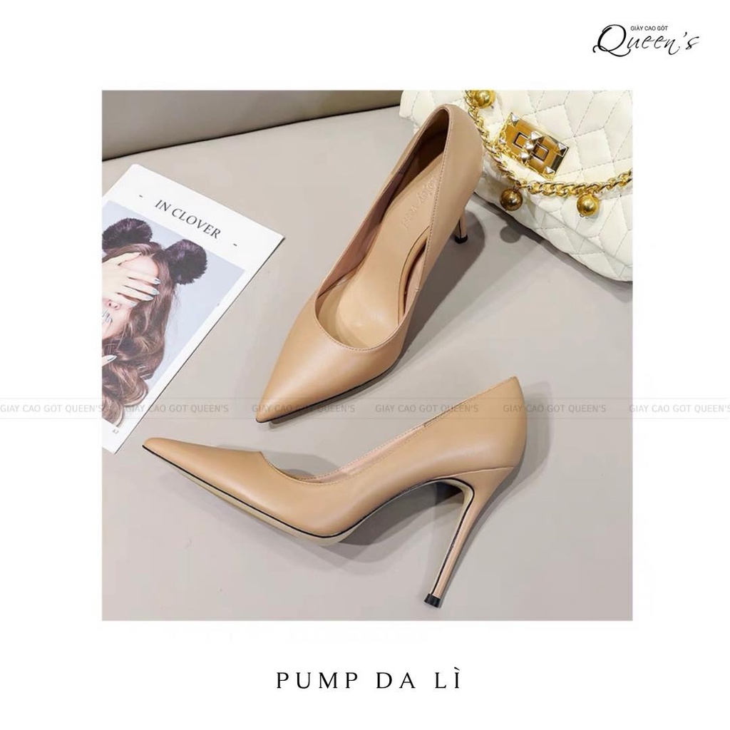 Giày Cao Gót Nữ Màu Da Dạng Pump Gót Nhọn Mũi Nhọn Da Lì Thời Trang Cho Nữ Đẹp Công Sở, Dự Tiệc Cao Cấp 6-8-10-11 Phân