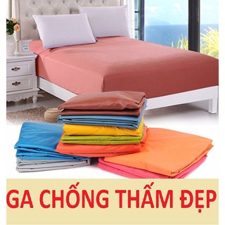 Ga trải giường chống thấm trơn 1m6 1m8 2m màu xanh hồng nâu cho bé ga chống thấm tặng kèm móc treo 3d