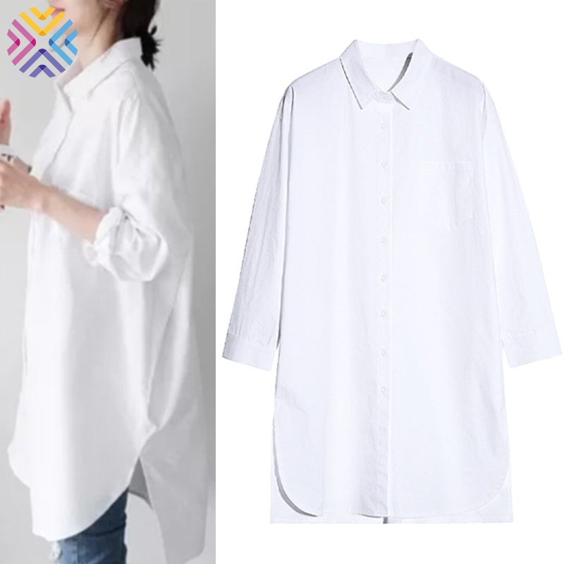 Áo sơ mi cổ bẻ tay lỡ màu trơn phong cách Hàn Quốc JP7