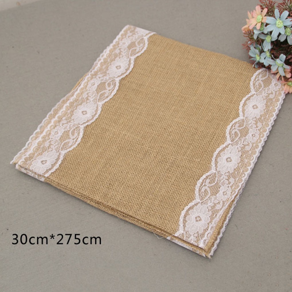 Khăn trải trang trí giữa bàn vải bố viền ren lưới