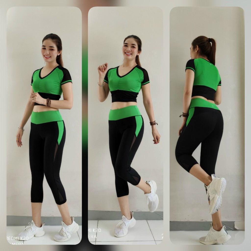 Đồ tập gym nữ, set bộ quần lửng áo crop thể thao Bin Sports BL019