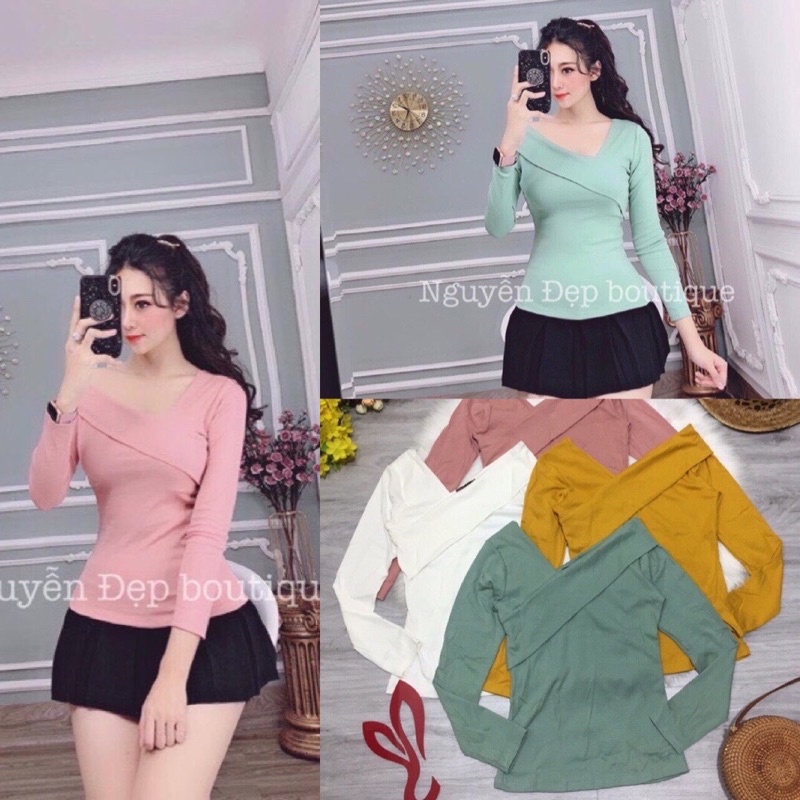 Áo thun kiểu lệch vai tay dài