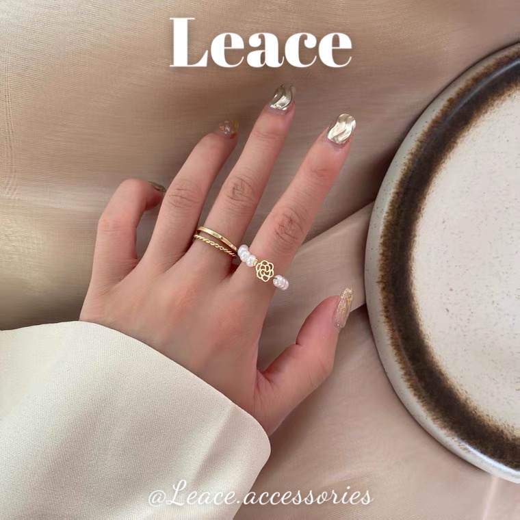 Nhẫn hạt ngọc mặt bông hoa vàng nữ tính R027 Leace.accessories