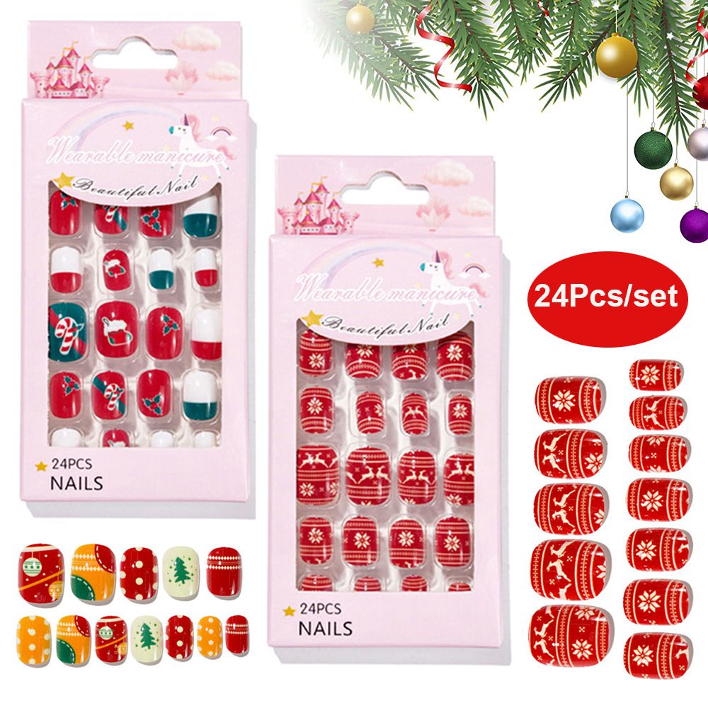 Bộ móng tay giả họa tiết hoạt hình giáng sinh dễ thương dành cho trẻ em diy