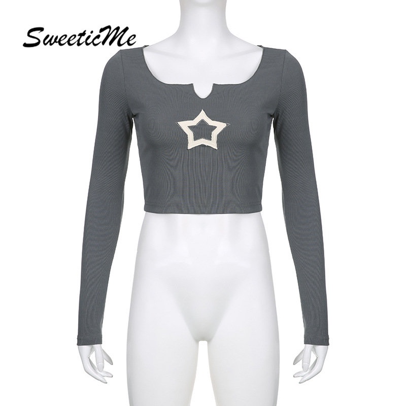 Áo Thun Tay Dài Cổ Chữ V Dáng Ôm In Họa Tiết Thời Trang Cho Bạn Gái